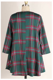 SALE!! PQ-Z {Holiday Cottage} Green Pink Rust Plaid Round Hem Tunic PLUS SIZE XL 2X 3X