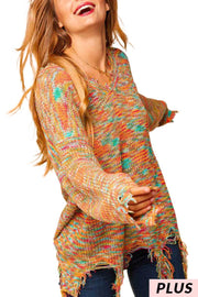 35 SLS-A (Break It Down} Multi-Color V-Neck Sweater PLUS SIZE 1X 2X 3X