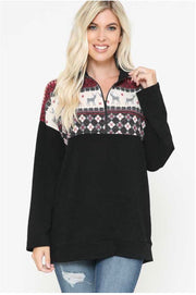 26 CP-F {Ring The Bell} Black Burgundy Reindeer Pullover PLUS SIZE XL 2X 3X