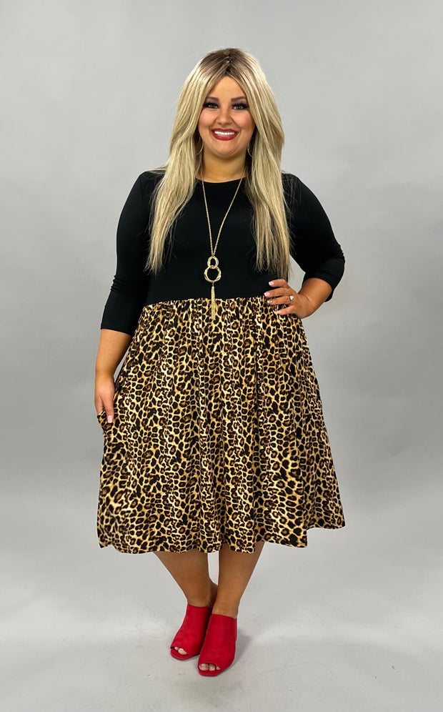 85 CP-C {Touch of Class} Black/Leopard Print Dress PLUS SIZE 1X 2X 3X