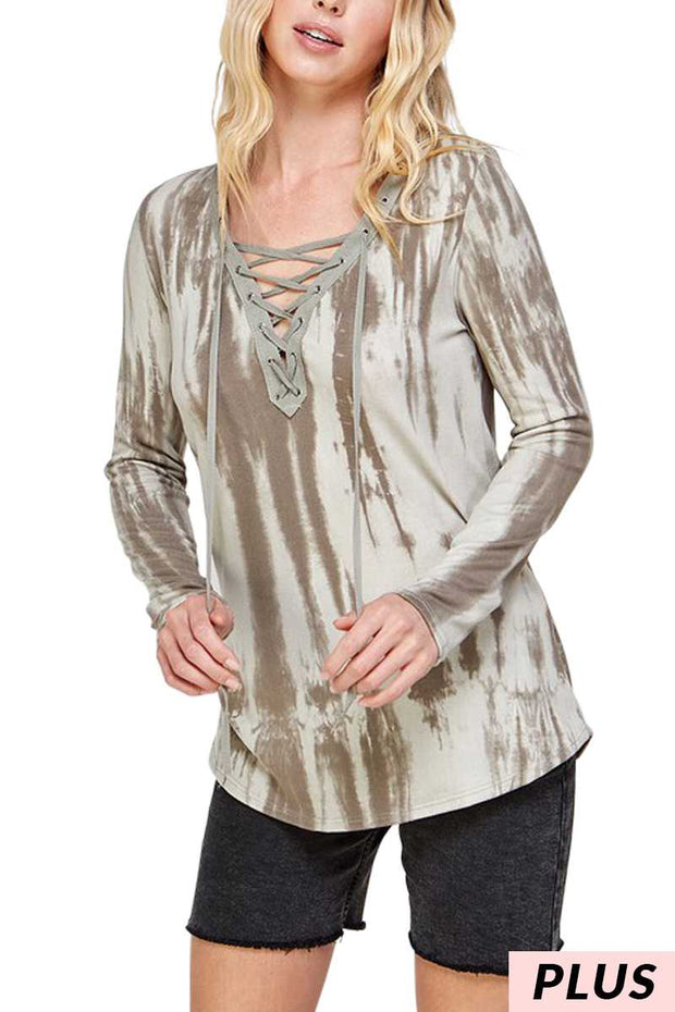 14 PLS {Tied & Ready} Sage Tie Dye Top w/Tied V-Neck PLUS SIZE XL 2X 3X