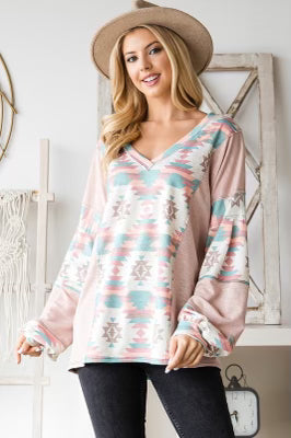 1-54 CP-Q {The Desert Awaits} Dusty Pink Tribal Print Top PLUS SIZE 1X 2X 3X