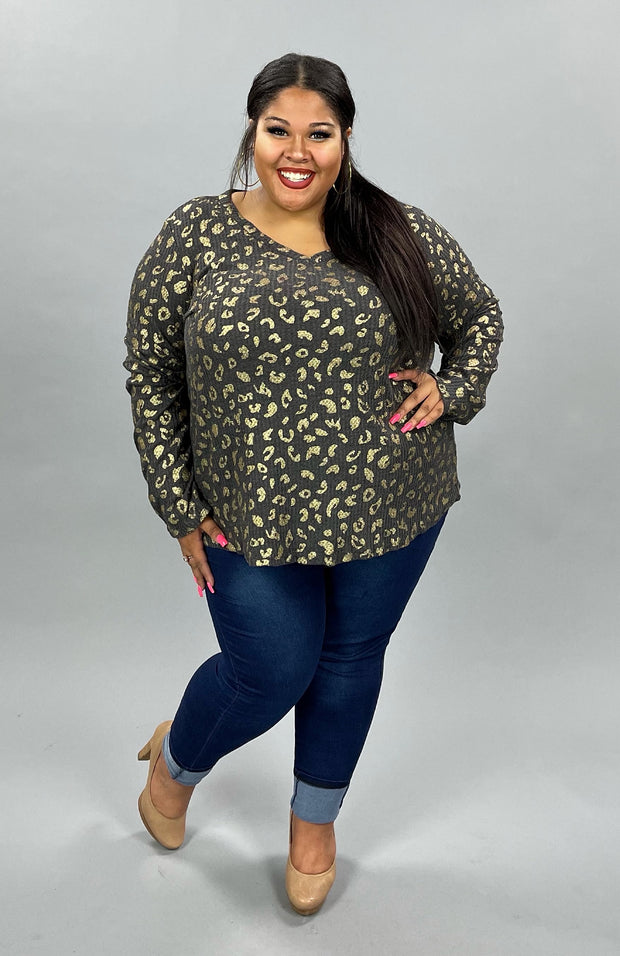 SALE!! 94 PLS-A {For the Soul} Gold Animal Print Top PLUS SIZE 1X 2X 3X