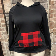 SALE! 37 HD-B {Feelings For You} Black Red Plaid Detail Hoodie  PLUS SIZE XL 2X 3X