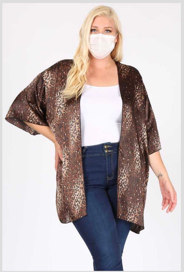 71 OT-F {Full Speed Ahead} Brown Leopard Print Kimono Plus Size 1X 2X 3X