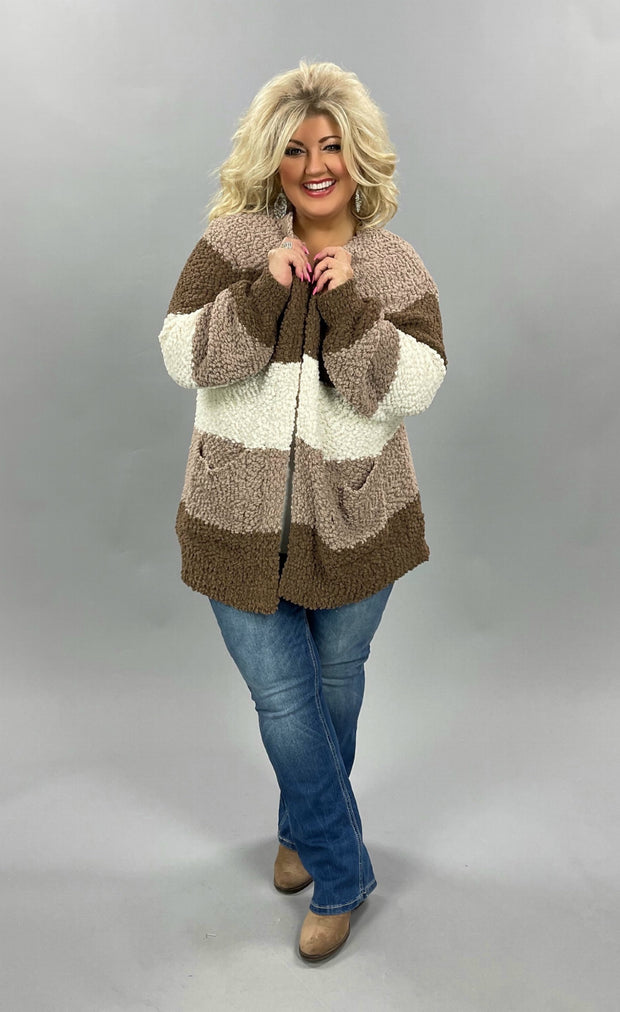 SALE! 35 OT-A {Get Cozy} Mocha Brown Ivory Popcorn Cardigan PLUS SIZE XL 2X 3X