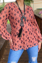 1-20 PLS  {Desert Shade} Rust Catcus Print Lined Top PLUS SIZE 3X