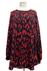 SALE! 42 PLS {As Time Goes By} Black/Red Print Long Sleeve Top EXTENDED PLUS SIZE 3X 4X 5X