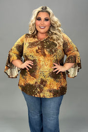 29 PQ {Private Show} Orange/Olive Print Top PLUS SIZE 1X 2X 3X