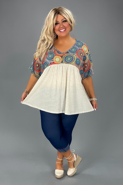 SALE!! 22 CP-Z {Sweet As They Come} Beige Print Babydoll Ribbed Top PL ...