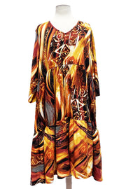 1-24 PQ {Pretty And Polished} Orange/Rust Print Tiered Dress EXTENDED PLUS SIZE 3X 4X 5X