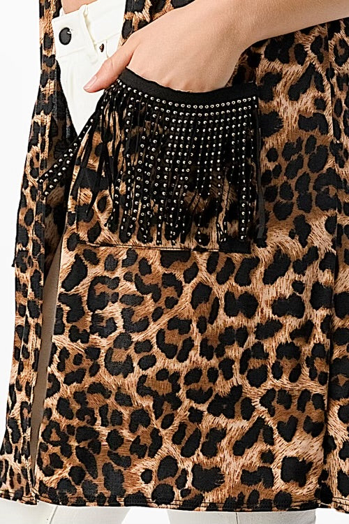 1-56 OT-R {One Moment} Leopard Print Pocket Detail Vest PLUS SIZE 1X 2X 3X