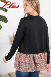 SALE!! 24 CP {Piece Together} Black Top w/Mocha Floral Ruffle PLUS SIZE 1X 2X 3X