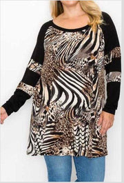 26 CP-B {Run The World} Black/Brown Animal Print Tunic PLUS SIZE 1X 2X 3X 4X 5X 6X