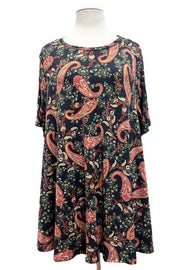 1-26 PSS {Lifelong Love} Black/Rust Paisley Print Top EXTENDED PLUS SIZE 4X 5X 6X EXTENDED PLUS SIZE 4X 5X 6X