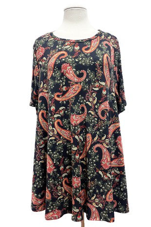 1-26 PSS {Lifelong Love} Black/Rust Paisley Print Top EXTENDED PLUS SIZE 4X 5X 6X EXTENDED PLUS SIZE 4X 5X 6X