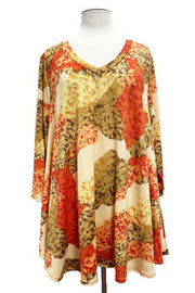 SALE!! 32 PQ {Plan For The Party} Orange/Taupe Print Top PLUS SIZE XL 2X 3X