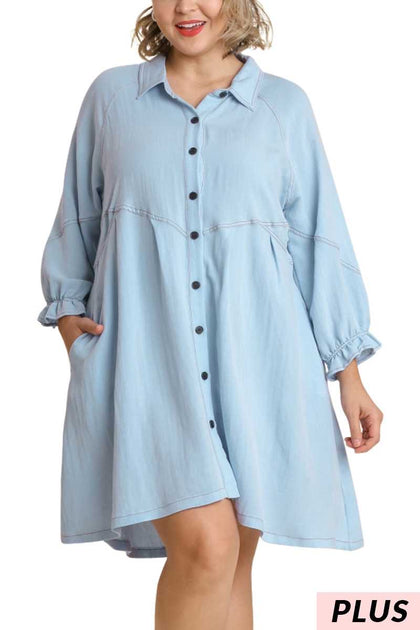 20 SLS-A {Always On Trend} Umgee Lt. Denim Button Up Dress PLUS SIZE X ...