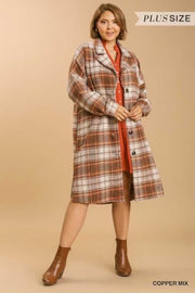 SALE!! 32 OT-D {Starting Again} "Umgee" Camel Plaid Button Up Shacket PLUS SIZE XL 1X 2X