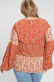 SALE!! 1-19 CP {Flirty Fiesta} Rust Floral Tiered Top PLUS SIZE 1X 2X 3X