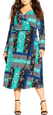 LD-Z  M-109 {City Chic} Green Patchwork Dress Retail $129.00