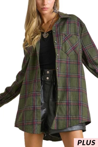 SALE!! 29 OT-L {Feeling Your Best} Olive Plaid Shacket PLUS SIZE XL 2X 3X SALE!!