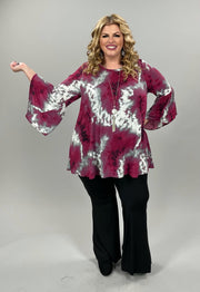 SALE! 34-PQ-T {Caught Off Guard} Burgundy Bell Sleeves Tunic Plus Size1X 2X 3X