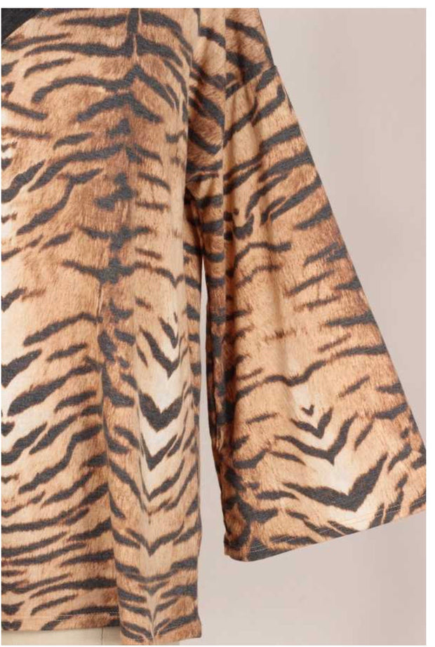 1- 25 PLS-D {Wildly Cute} Tan Tiger Print Top PLUS SIZE XL 2X 3X