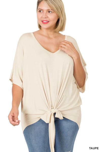 SALE!! 44 SSS-G {All Tied Up} Taupe V-Neck Front Tie Top PLUS SIZE 1X 2X 3X