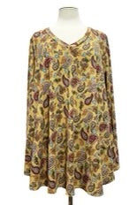 SALE!! 1-26 PLS {A Different Me} Mustard Paisley Print Ribbed Top PLUS SIZE 1X