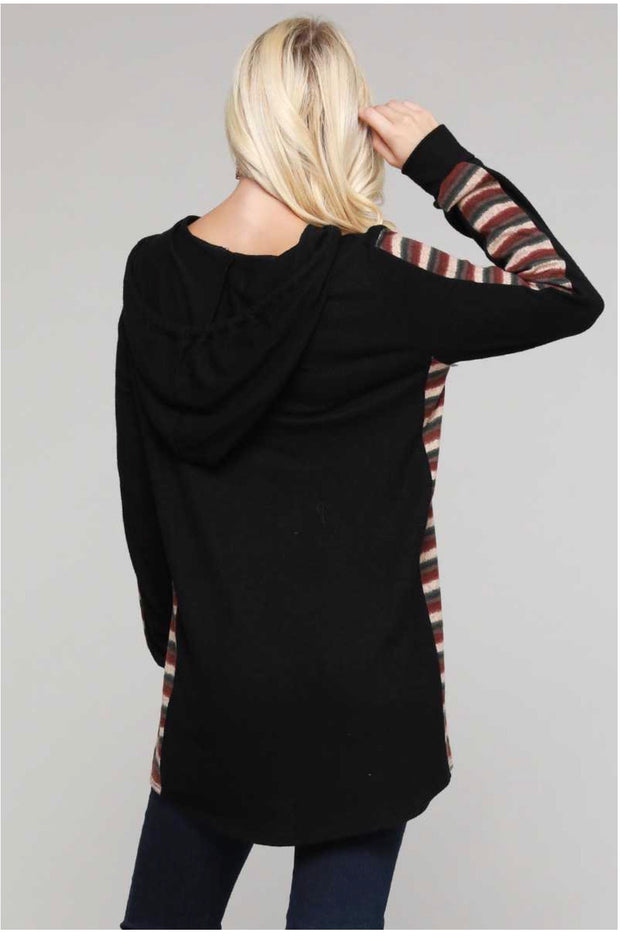 SALE! 59 OR 25 HD-K {The Night Out} Black Brown Green Stripe Sleeve Hoodie PLUS SIZE XL 2X 3X