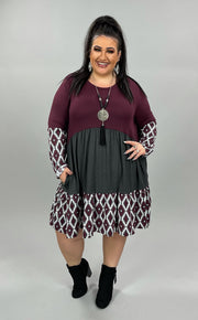 SALE!! 56 CP-A {Pursue Your Dreams} Magenta Gray Print Tiered Dress  PLUS SIZE 1X 2X 3X