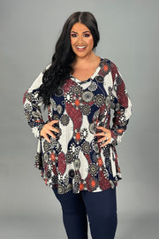 26 PLS {Blinded By Love} Navy/Taupe Mandala Print Top PLUS SIZE XL 2X 3X