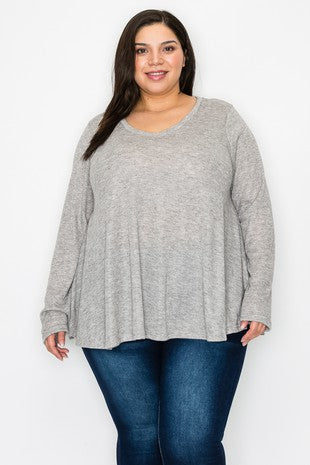 15 SLS {Going With You} Grey Long Sleeve V-Neck Top PLUS SIZE XL 2X 3X