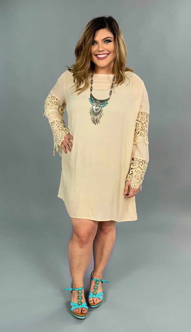 SLS-K "UMGEE" Natural Beige Dress with Crochet Lace Sleeve