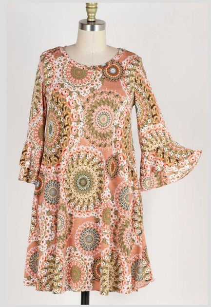 PQ-P {Spice Girl} Terra Cotta/Olive Floral Mandala Dress EXTENDED PLUS ...