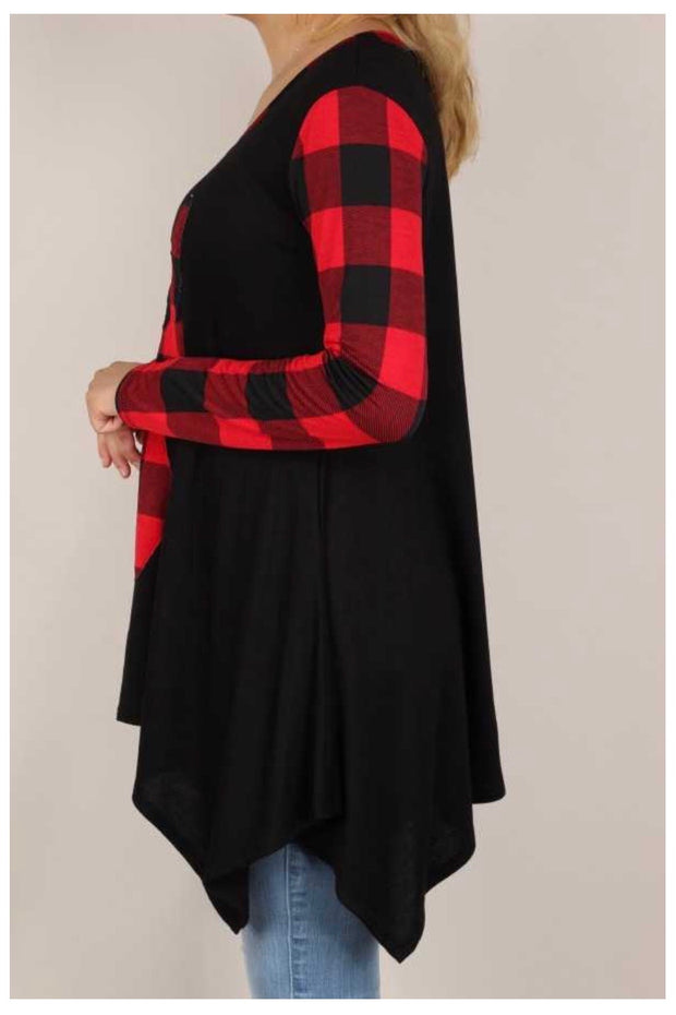 SALE!! GT-A {Hello My Deer}  Black Red Plaid Deer Graphic Tunic PLUS SIZE XL 2X 3X