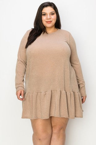 SALE!! 21 SLS {Expecting A Reaction} Taupe Ruffle Hem Dress EXTENDED PLUS SIZE 3X 4X 5X