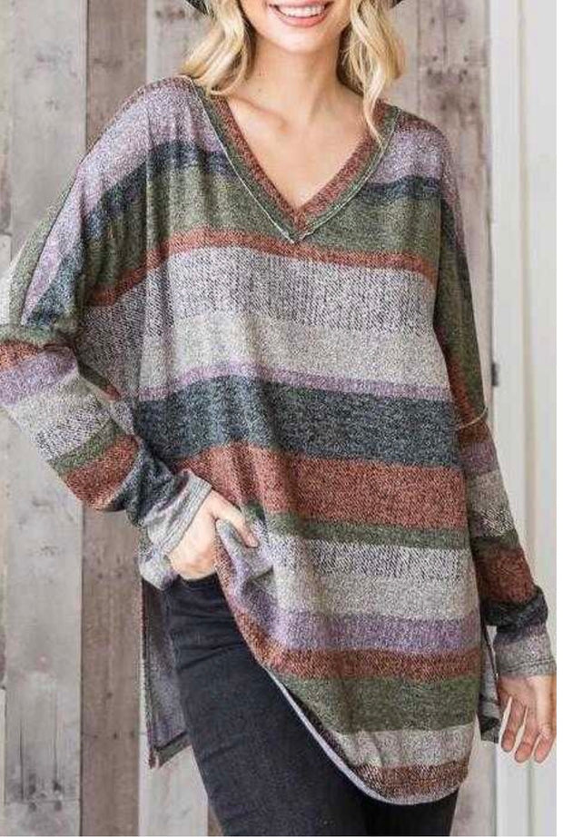 SALE!! 12 PLS-G {Sweet Harmony} Gray/Multi  -Color Striped Top  PLUS SIZE 1X 2X 3X