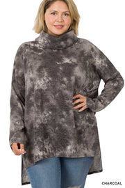 16 PLS {Ready To Travel} Charcoal Tie Dye Cowl Neck Top PLUS SIZE 1X 2X 3X