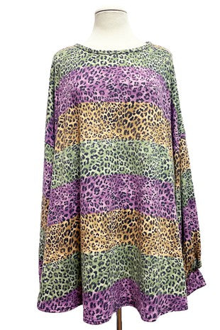 SALE!! 1-26 PLS {Mother Of The Jungle} Olive/Purple Leopard Striped Top EXTENDED PLUS SIZE 3X 4X 5X