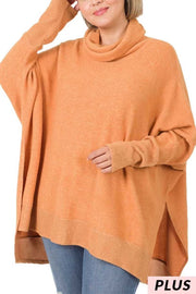 SALE!! 38 SLS-B {Cozy Feelings} Pumpkin Cowl Neck Fleece Top PLUS SIZE XL 2X 3X