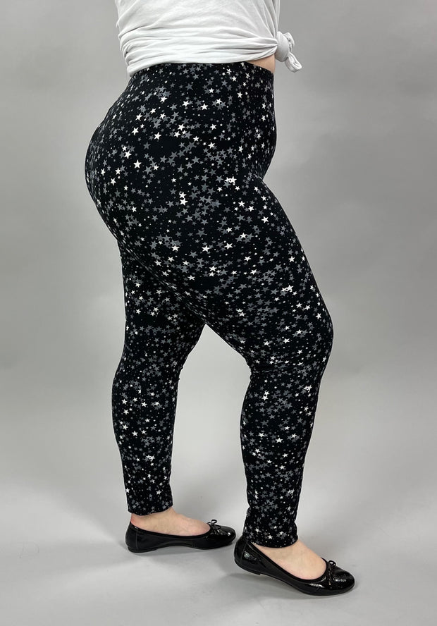 BT-99 {Star Light} Black Small Star Print Leggings EXTENDED PLUS SIZE –  Curvy Boutique Plus Size Clothing