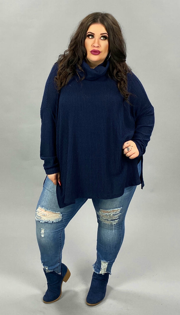 SALE!! 40 SLS-B {Here For Smores} Navy Waffle Knit SALE!! Cowl Neck Top PLUS SIZE XL 2X 3X