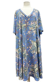 18 PSS-B {Choose To Be Beautiful} Dusty Blue Paisley Print Dress EXTENDED PLUS SIZE 3X 4X 5X