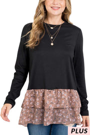 SALE!! 24 CP {Piece Together} Black Top w/Mocha Floral Ruffle PLUS SIZE 1X 2X 3X