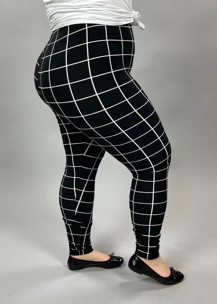 Plus Size Checkered Print High Waist Leggings - Black/white