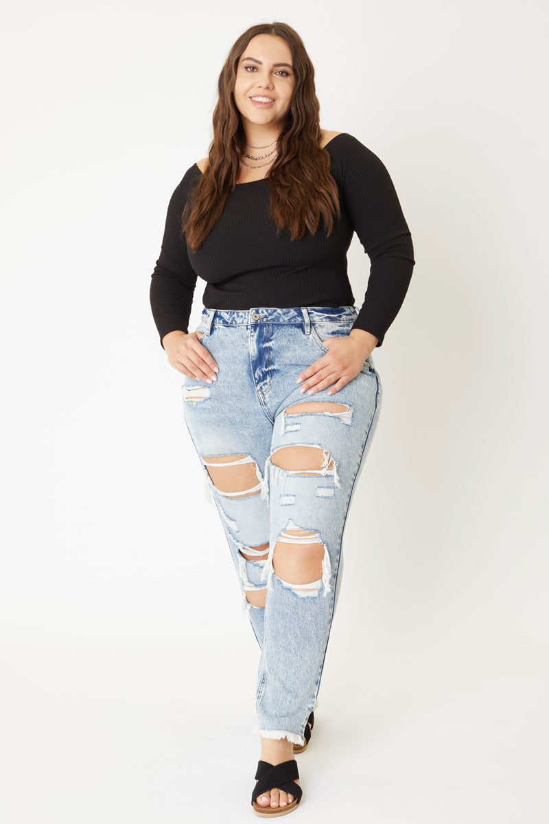 Curvy distressed fashion jeans