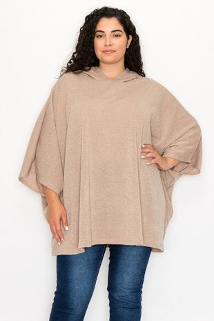 SALE!! 49 HD-A {Keep The Watch} Taupe Oversize Knit Top w/Hood PLUS SIZE XL 2X 3X