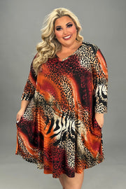 1-85 PQ-Z {Reserved For Fun} Rust Animal Print V-Neck Dress  EXTENDED PLUS SIZE 3X 4X 5X